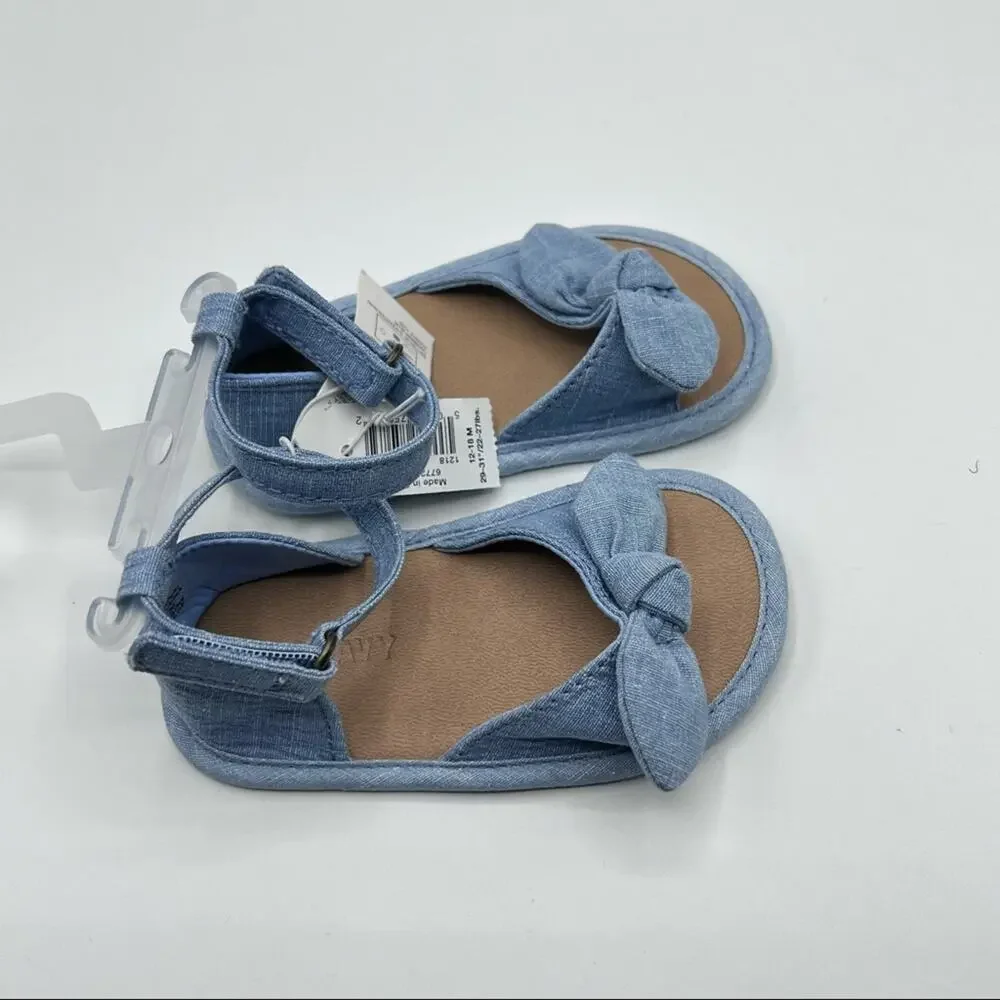 Old Navy Baby Blue Denim Bow Walker Style  Sandal Sz 12-18M
